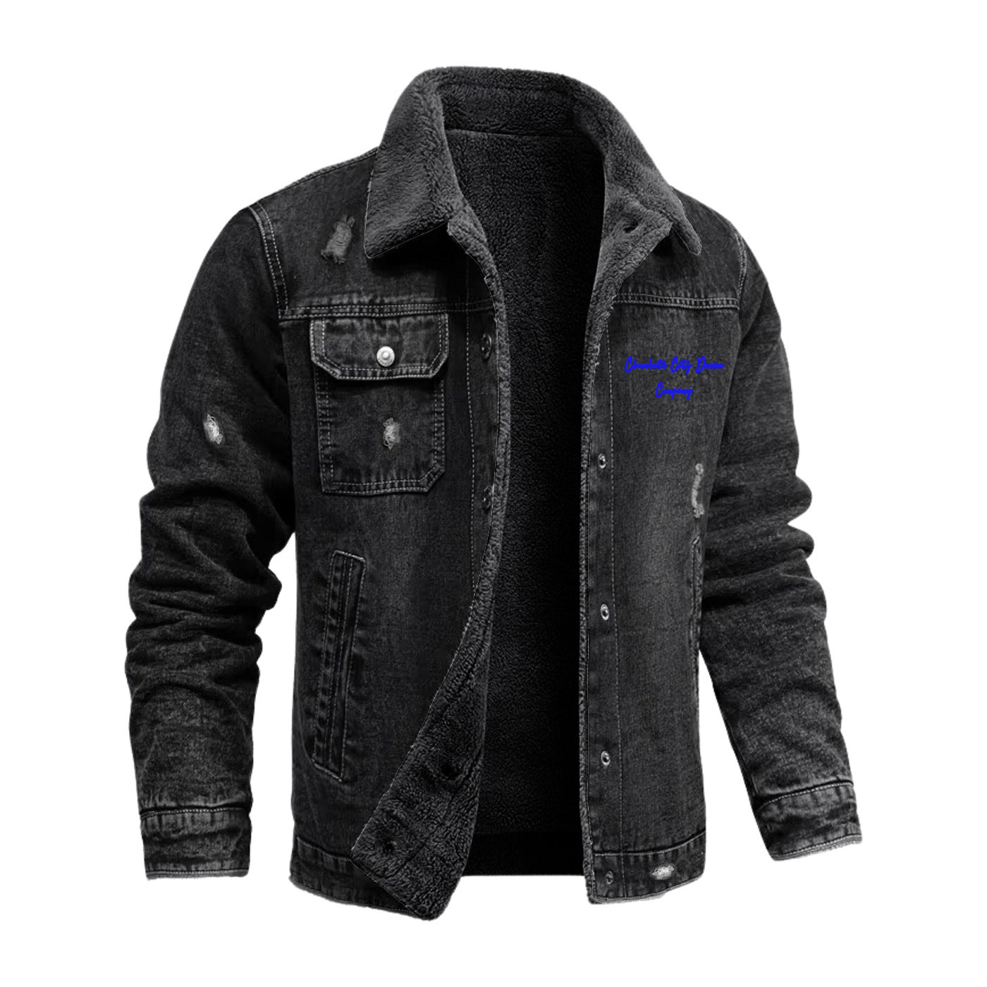 Black Shearling Denim Jacket