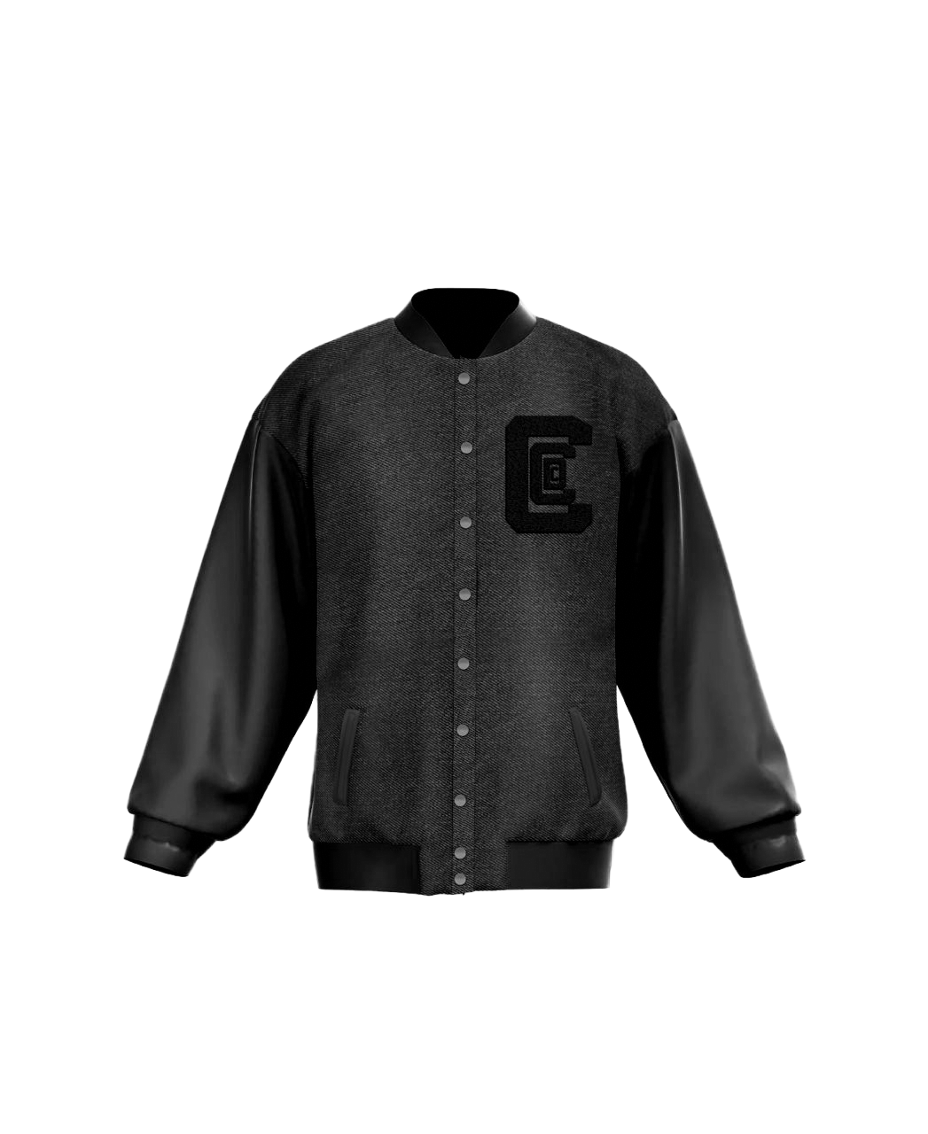 Black Denim Varsity Jacket - PREORDER